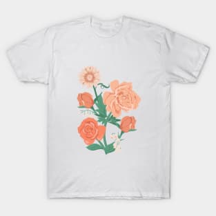 Pink Florals on Vintage Blue T-Shirt